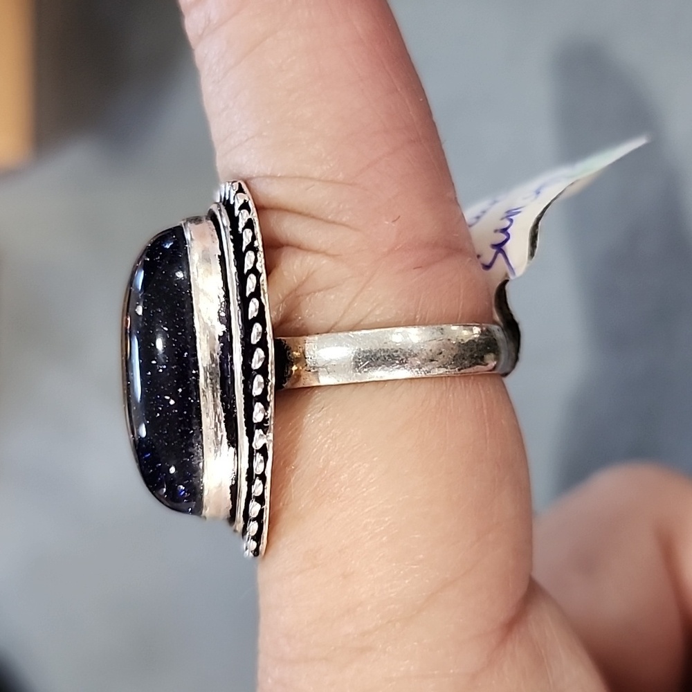 Black Sand Stone Sterling Silver Ring - Picture 2 of 4